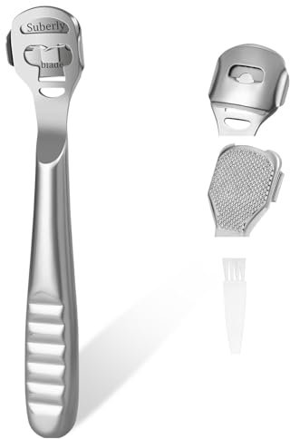 URAQT Foot File Pedicure Set, Includes Stainless Steel Foot File and Scraper, 10 Replacement Heads et Cleaning Brush Heel Scrubber Scraper, Corn Plane, Footcare