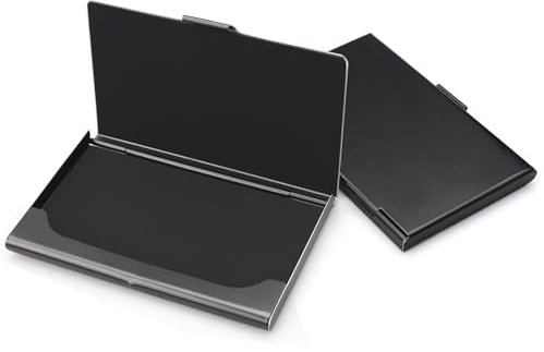 Flearitzo 2 Piezas Porta biglietti da visita in acciaio inox Design ultrasottile con chiusura a scatto unisex ideale per conservare biglietti da visita e carte di credito(Nero)