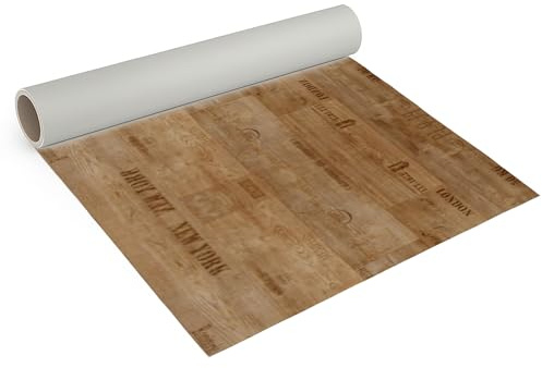 Internethandel Pfordt CV Bodenbelag Holz Schriftzüge Braun 550x200 cm | PVC Boden für Wohnzimmer, Schlafzimmer und Flur, 2,5 mm Gesamtdicke, 0,20 mm Nutzschicht und Nutzungsklasse 22