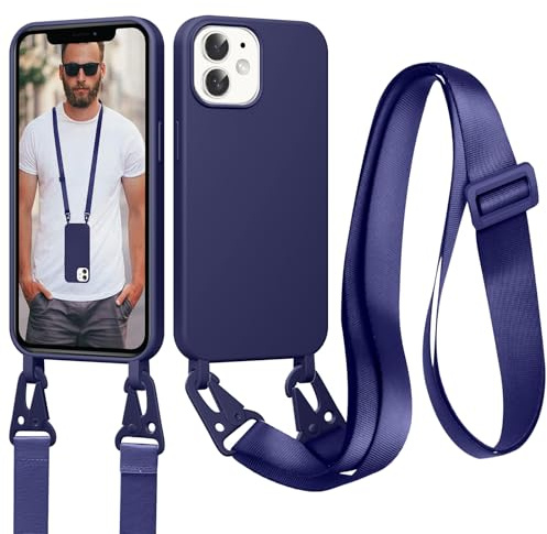 Jrkvniv Coque pour iPhone 11 avec Cordon, Bleu | Collier Pour Étui En Silicone Liquide Avec Portable Sangle Réglable Bandouilière Lanyard Colliers, Housse Anti-Choc Case