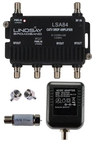 Reliable Cable Products 4-Port TV/Antenna/HDTV Digital Signal Amplifier/Booster/Splitter Includes F59 Terminators and LTE Filter (Lindsay LSA84) NOT for Satellite Systems