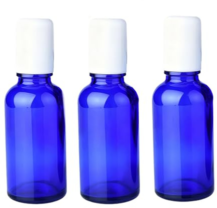 VANTOBEST 3Pcs 30ml/1oz Blue Glass Roll-on Bottles Refillable Empty Roller Bottles with Stainless Steel Balls and White Cap Essential Oils Containers for Perfumes Lip Balms