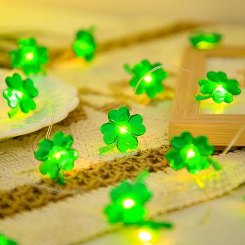ENLACE Kleeblatt Lichterkette Grün, 1M 10 LED Lichterkette mit Kleeblatt-Design Batteriebetrieben, Grün Dekolicherkette für St. Patrick's Day, Schlafzimmer, Party, Weihnachten Deko