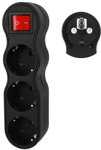 CILIA Multipresa da Muro 3 in 1 con Interruttore ON/OFF, 16A 250V Max 3500W, Blocco Adattatore Elettrico Salvaspazio, 3 Prese Schuko, Tipo F - Nero 1 Pezzo
