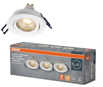Osram Spot Set LED Einbaustrahler DIM Flexibel 3,7W Weiß | Spot Set Recess GU10 Dim, Spot lights and ceiling spots, Sandweiß, 85 mm dia, 25000 h, 3-Pack
