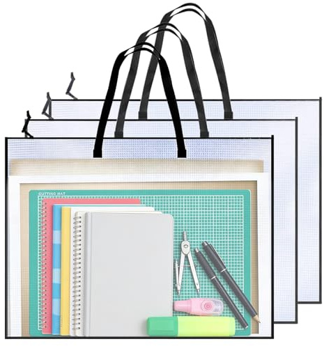 WEGREAT 3 stycken samlarmapp A2: Miljövänligt material konstmapp A2, transparent design ritmapp A2, stor kapacitet portfölj väska för skola och kontor 60 x 45 cm