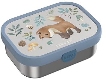 Mepal - Brotdose Edelstahl Campus - 750 ml - Forest Friends | Bento Box Kinder - Brotdose Edelstahl Kinder mit Fächern & Gabel - Meal Prep Box mit Clip-Verschluss