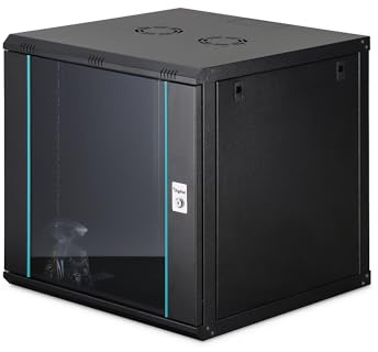 DIGITUS Netzwerkschrank – 19 Zoll 12HE – Unmontiert – Dynamic-N – Schwarz | 600 mm Tiefe – 470 mm Nutztiefe – Wandmontage – 60 kg Traglast – Glastür