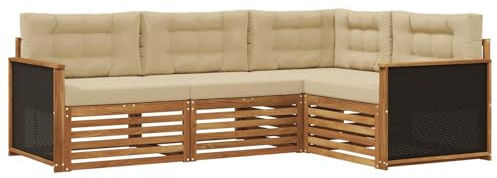 vidaXL Outdoor-Sofagarnitur 4 pcs Natur und Beige, Patio Lounge, modernes Outdoor-Sofa, wetterbeständige Eckbank, robuster Gartenmöbel, Bequeme Terrassenbestuhlung
