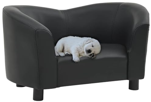 Generico Canapé pour chien noir en similicuir 67 x 41 x 39 cm, canapé pour animaux domestiques avec structure en bois massif de sapin et pieds antidérapants, idéal pour chats et chiens de petite