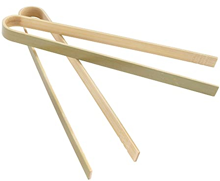 BambooMN 6.3 (16cm) Mini Bamboo Disposable Tongs - Toast Tongs - 10 pcs
