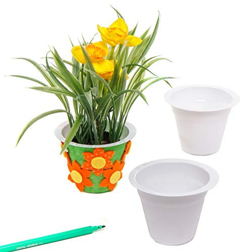 Baker Ross E6436 White Plastic Flower Pots Size 6.5cm For Kids To Paint, Decorate & Plant with Flowers for Gifts(Pack of 10)