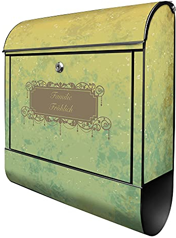 banjado® Design Briefkasten personalisiert WT Vintage Messing 38,5x46,5x13cm & 2 Schlüssel - Briefkasten Stahl schwarz Zeitungsfach pulverbeschichtet - Postkasten A4 Einwurf inkl. Montagematerial