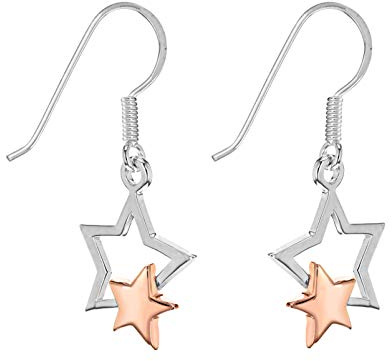 Tuscany Silver Damen Sterling Silber 2-Tone doppel Star 15mm x 30mm Drop Ohrringe 8.54.4070