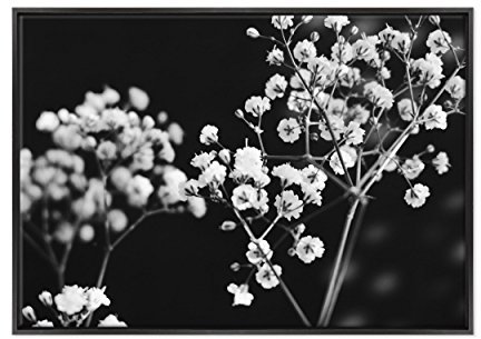 Quadro su Tela Canvas INTELAIATO - con Cornice - Fiori di Pesco - Foto Bianco e Nero - Fiori Rosa - 70x100cm - Stile Moderno Nero- (cod.3617)