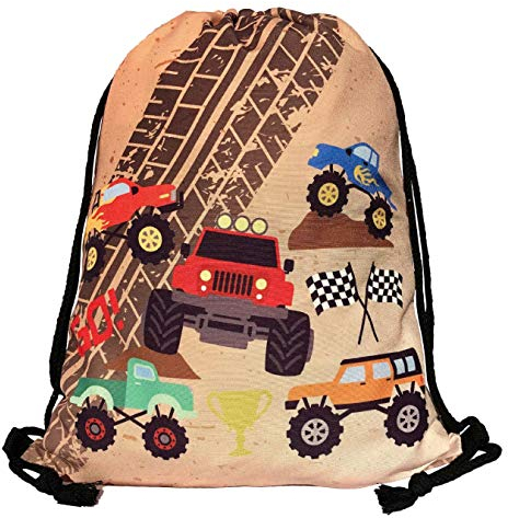HECKBO Kinder Turnbeutel Monster Truck - 40x32cm - Sportkleidung Trinkflasche - Kindergarten, Schule, Stoffbeutel Kita - Rucksack, Tasche, Sportrucksack, Sportbeutel Junge Mädchen