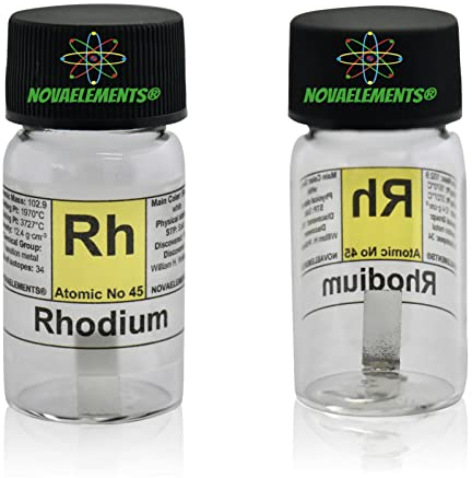 Rhodium metall Element 45 Rh, 1 cm reihe 99.99% in glassflaschcheun mit Etikett