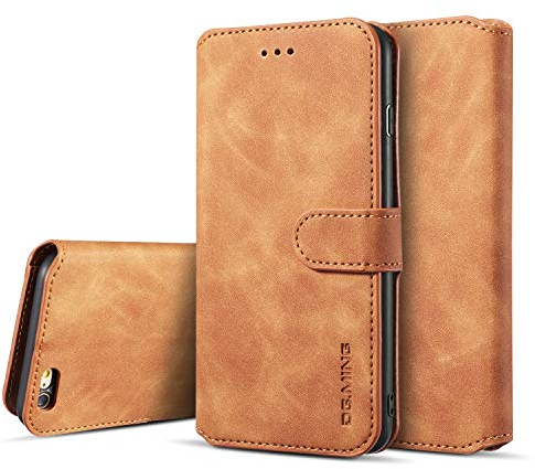 UEEBAI Case for iPhone 6 Plus iPhone 6S Plus, Luxury PU Leather Case Vintage Wallet Flip Cover TPU Inner Shell [Card Slots] [Magnetic Closure] Stand Function Folio Shockproof Full Protection - Brown