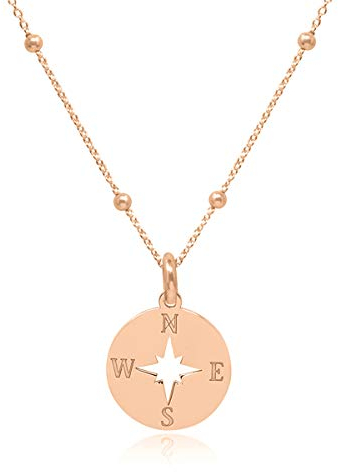 WANDA PLATA Collana con Ciondolo Bussola da Donna in Argento 925 Placcato in Oro Rosa, Gioielli, Rosa dei Venti