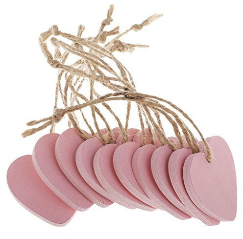Inzopo 10 pezzi 40 x 40 mm in legno a forma di cuore shabby chic decorazioni in legno scrapbooking fai da te campane a vento da appendere etichette per feste di nozze - rosa, come descritto rosa