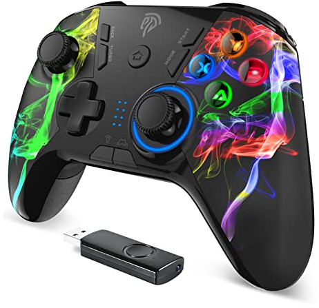 EasySMX 2.4G Wireless Game Controller Joystick for PC/PS3/Nintendo Switch/Steam Deck/Android/Tesla/Vista/TV Box,Rechargeable, M customized Muttons Dual shock, Turbo