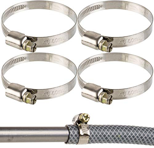 Colliers de serrage professionnels avec entraînement par vis sans fin, plage de serrage 40-60 mm, paquet de 4, en acier W2, avec évidement transversal, largeur de bande 9 mm, connexion fixe