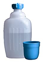 hünersdorff Campingflasche-Vorratsflasche aus HD-PE, 500ml, naturfarben, mit blauem Trinkbecher, Natur