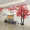 Albero Adesivo da Parete, Alberi e Uccelli 3D Adesivi Murali Arts Wall Sticker Decorativi per TV Par, Camera da Letto, Sala, Asili Nido, Ufficio, Bambini Stanze (Rosso Destra,M-250 * 130cm)