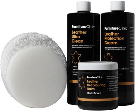 Furniture Clinic Leather Complete Restoration Kit (Red) - Contains Leather Recolouring Balm, Protection Cream, Cleaner, Sponge & Applicator - Restore and Repair Sofas, Chairs, Car Seats and More