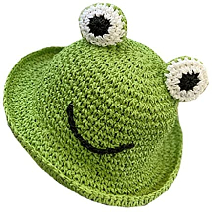 VALICLUD 1stk Frosch Hut Grüner Froschhut Breiter Sonnenhut Lustige Strand Hut Cartoon-Sonnenhut Sommer Baumwolle Eimer Frosch Mütze Stroh Kleines Mädchen Baby