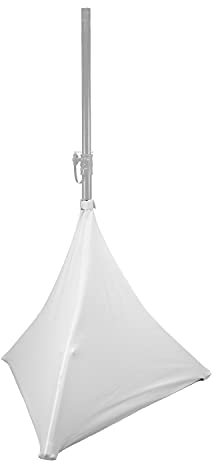 BoomToneDJ LYC-ST70-WH Housse en lycra Blan extensible pour base pieds d'enceinte. Housse triangulaire pour pieds de haut-parleurs. Lycra double face 70cm de haut. Lycra ignifugé 190 gr/m². DJ mobile.