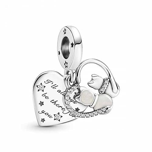 PANDORA Katzen & Herz Charm-Anhänger aus Sterling-Silber mit Zirkonia Steinen Moments Collection