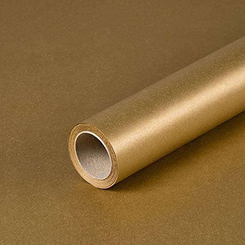 Natürlich verpacken Geschenkpapier Gold, einfarbig, Kraftpapier glatt, Geburtstagspapier, Weihnachtspapier - 1 Rolle 0,70 x 10 m