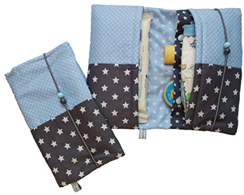 Wickeltasche Windeltasche graue Sterne und farbige Pünktchen Handmade by die-kreative-fee (Hellblau)