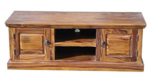 Meuble TV en bois de sheesham avec 2 portes et 2 étagères