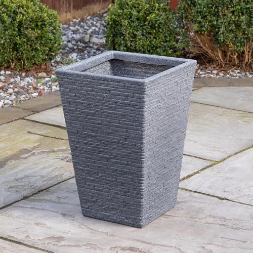 Samuel ALEXANDER Tall Ash Coloured Slate Effect Square Garden Planter 30cm D x 30cm W x 45cm H