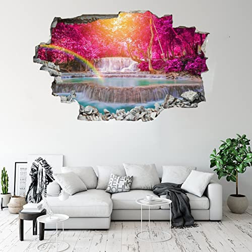 Kuletkear 3D Wandtattoo Durchbruch Wandaufkleber für Kinderzimmer Wandtattoos für Wohnzimmer Wasserfall Fluss B 113 x H 75 cm Wandsticker Wandbild Junge Mädchen Schlafzimmer