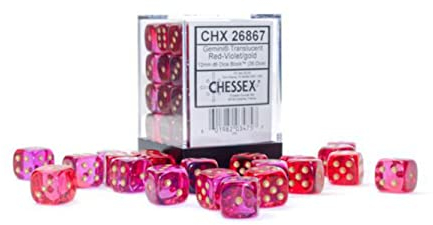 Gemini® 12mm d6 Translucent Red-Violet/gold Dice Block™ (36 dice)