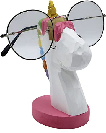 AIBEARTY Handgefertigter Brillenhalter aus Holz, geschnitzt, Tiermotiv, Brillenständer, Heimbüro, Dekoration, Geschenk für Kinder und Erwachsene, Einhorn, Einheitsgröße