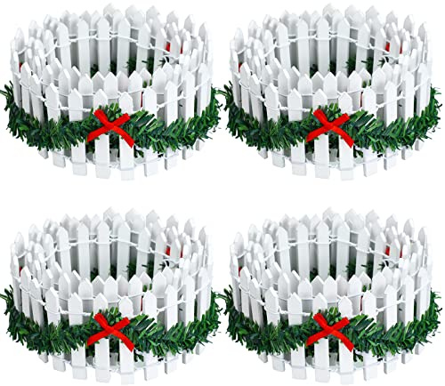 Spiareal 4 Pcs Christmas Village Accessories Fairy Garden Fence 35 Inch Small Picket Fence Wooden Decorative for Christmas Dollhouse Mini Village Garden Landscape (White)