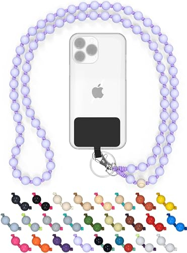 DROPLETSY Holzperlen Handykette universal, handgefertigt, Schlüsselband, Kette, Necklace zum Umhängen - kompatibel mit Allen Smartphones: Apple iPhone, Samsung Galaxy (ohne Hülle, TheLily)