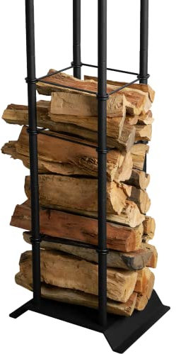 LEOPO Industrieller Kaminholzhalter Turm, Rahmen Innen- und Außenholzhalter, robustes Holzregal für Brennholz