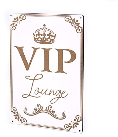 Schild VIP Lounge mit Krone Motiv - Türschild Vintage Dekoschild Türdeko Wohnzimmer Deko - 15 x 24 cm