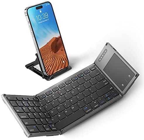 Samsers Foldable Bluetooth Keyboard with Touchpad, Full-Size Wireless Foldable Stand, Rechargeable Portable Travel for iOS Android, Windows Mac OS, Compatible with 3 Devices (BT5.1 x