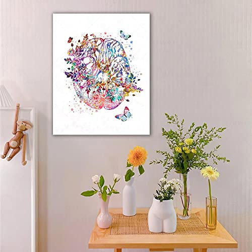 QITEX Kunstdruck Leinwand Gehirn Anatomie Kunstdrucke Neurologie Medizin Poster Ärzte Wissenschaft Nerven Aquarell Gemälde Leinwand Bild Klinik Wand Bilder Dekor 40x60cm ohne Rahmen