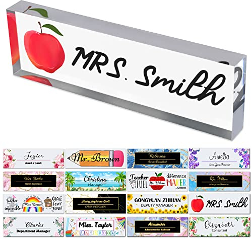 Platos de nombre de escritorio para oficina, placas de nombre de acrílico personalizadas para escritorios, diseño de maestros, en decoración de agradecimiento transparente, regalo (8 x 2.5 pulgadas)