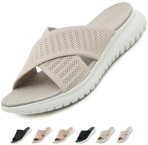 ZDQ Sandales Femme Été Confortable Orthopédique Chaussons Legere Chaussures Plate Claquettes Beige 36