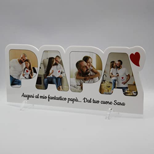 PV Grafik® Regalo Festa del Papà,Targa con Foto Papà, Prima Festa del Papà, Regalo Compleanno Papà, Idee Regalo Papà, Regalo Neo Papà, Cornice Festa del Papà,Regalo Figlio Figlia Papà.(Bianco)