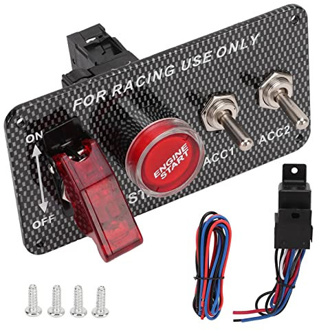 Interruptor de Encendido de Coche de Carreras, Kit de Panel de Interruptor de Encendido de 12V 20A con Botón de Arranque de Motor, Estilo de Fibra de Carbono Universal para Coche