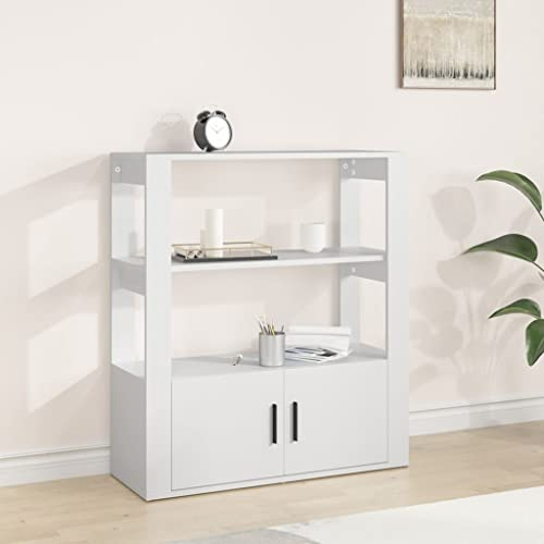 FIRBNUS 80x30x90 cm Bücherschranks mit Ablage und Türen Beistellschrank Schubladenschrank Lowboard Lagerschrank Kommode Weiß Sideboard Wohnzimmer TV Schrank Aufbewahrungskommode Holzwerkstoff